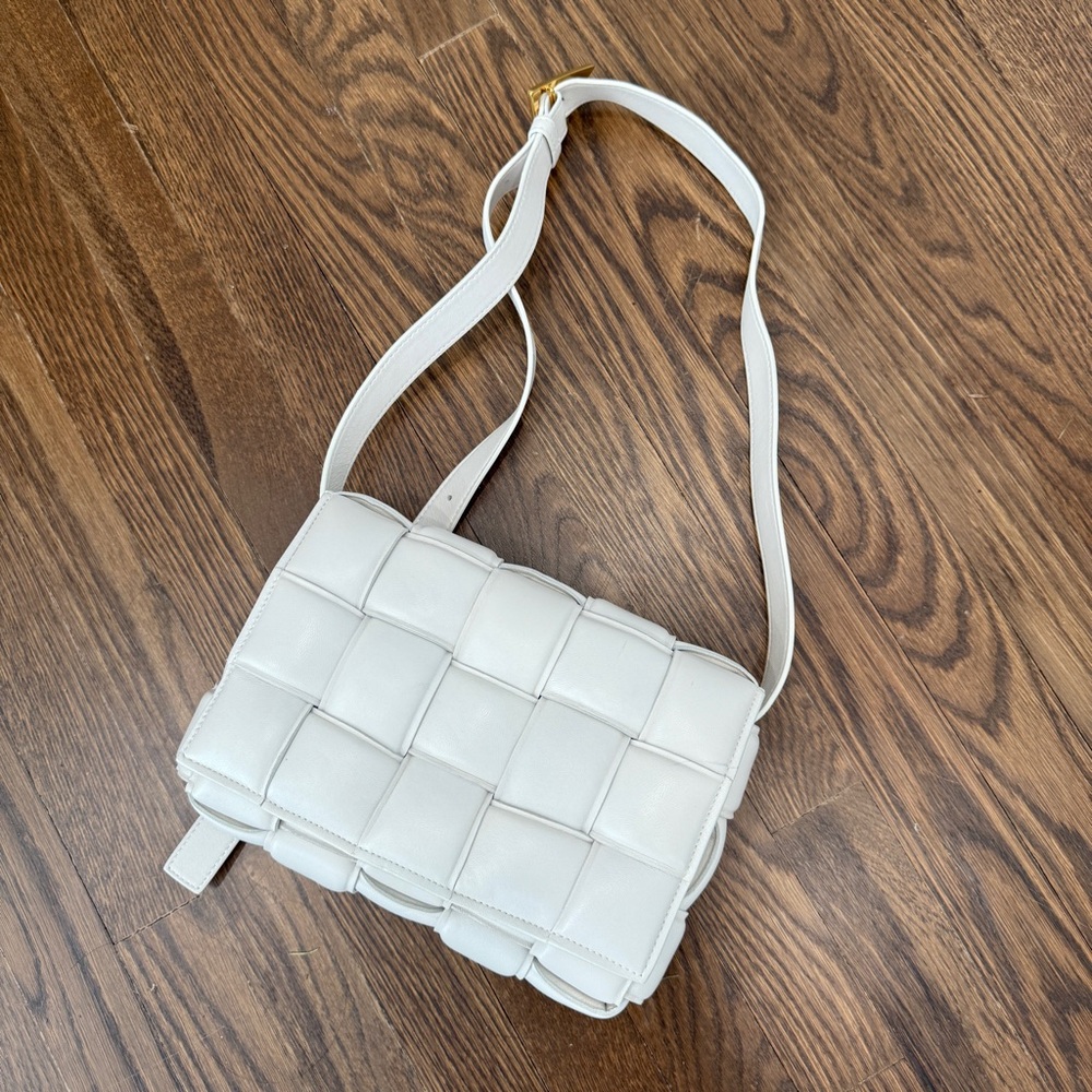 Bottega Veneta The Cassette Padded Leather Crossbody Bag White & Gold
